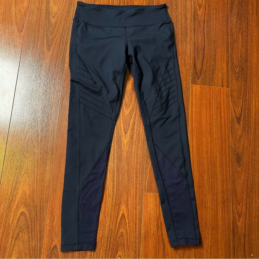 Zella High Waisted Black Moto Leggings Sz SP Ribbed Mesh Ankle High Waist Womens